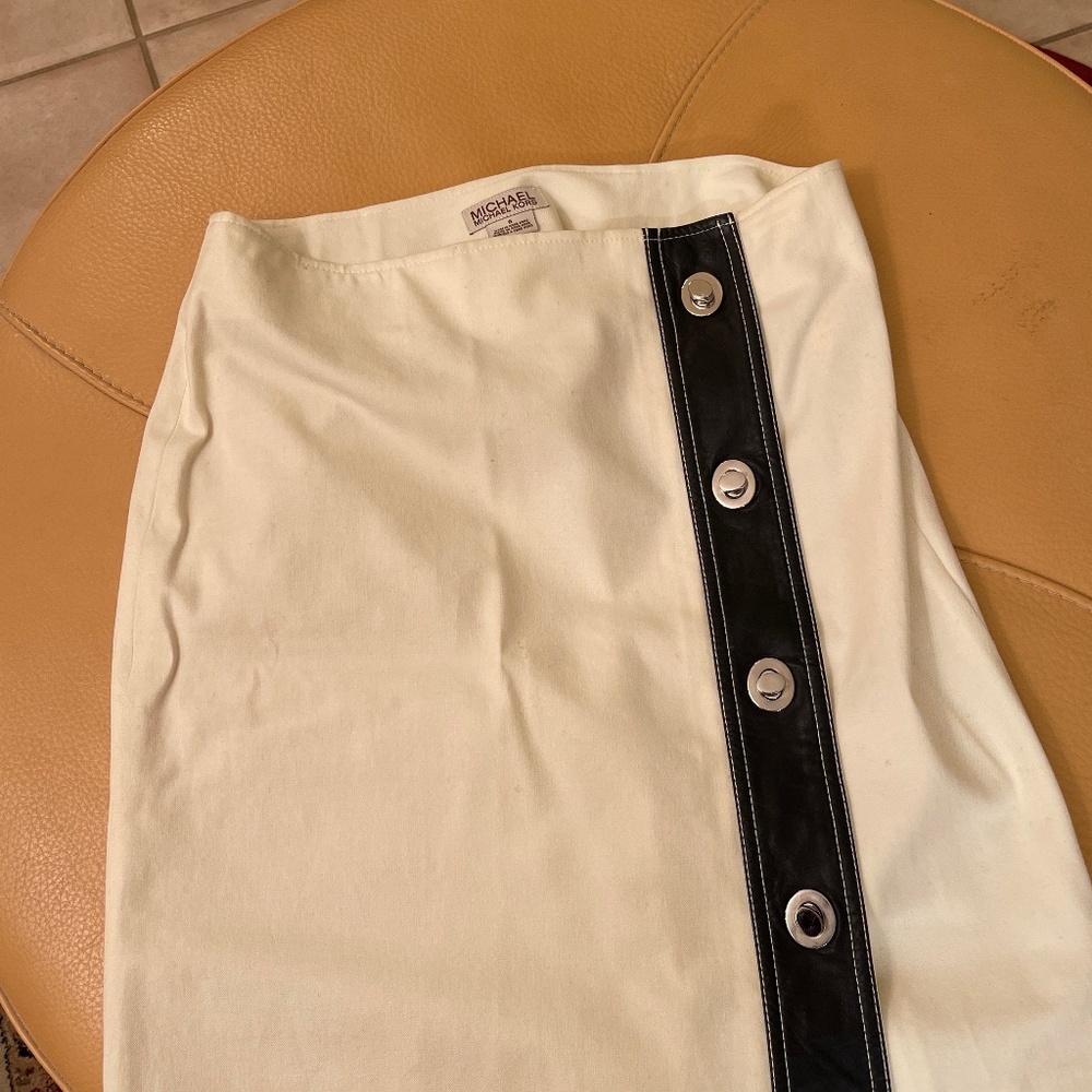 Michael Kors white skirt with leather buttons on side